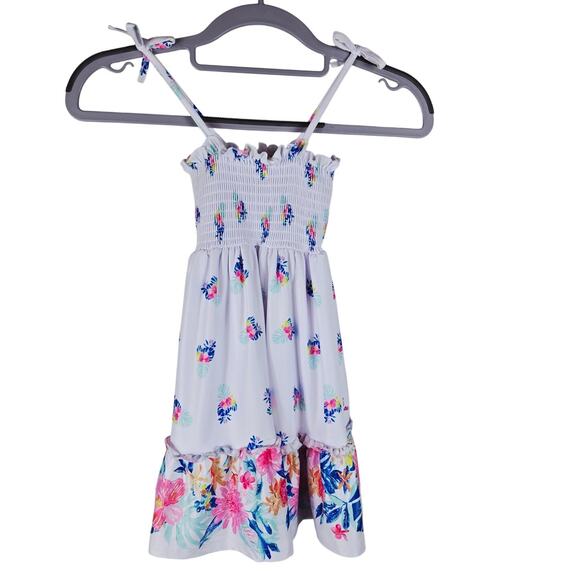 Tommy Bahama Kids Hawiian Pink Blue Floral Tierd Hem Smocking Strappy Dress 3T - Picture 1 of 5